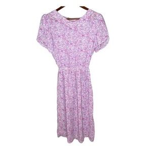 VINTAGE Susan Richard's purple floral short sleeve cottagecore dress size medium